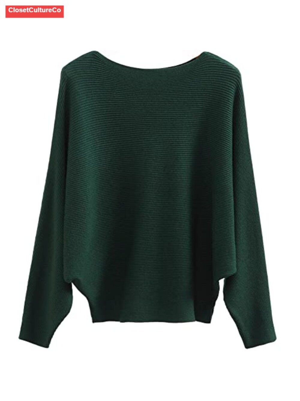 Essentials Style Boat Neck Batwing Sleeve Ribbed Knitted Pullover Sweater